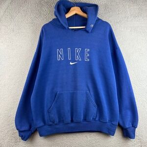 Vintage Nike Spellout Hoodie Blue  Pullover Logo Sweatshirt Mens XL